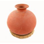 Terracotta round bottom olive oil vase, on stand 33cm Provenance: Part of 35 lot collection of