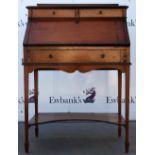 Early 20th century ladies satinwood writing bureau with two drawers to the fall front with fitted
