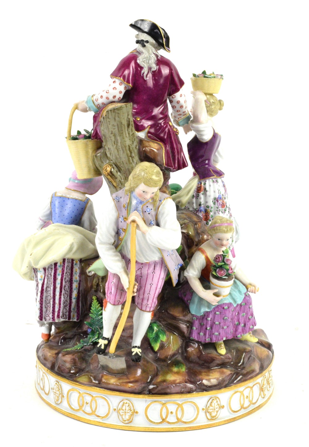 Meissen porcelain figural group of man, women and child digging and gathering flowers on a rocky - Image 3 of 6