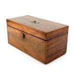 19th century mahogany tea caddy with twin caddies and central glass bowl, 30cm wide,.