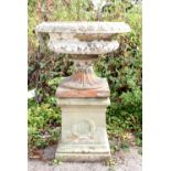 Early 20th century terracotta garden urn stamped London Potter I Stiff & Son of Lambeth, square foot