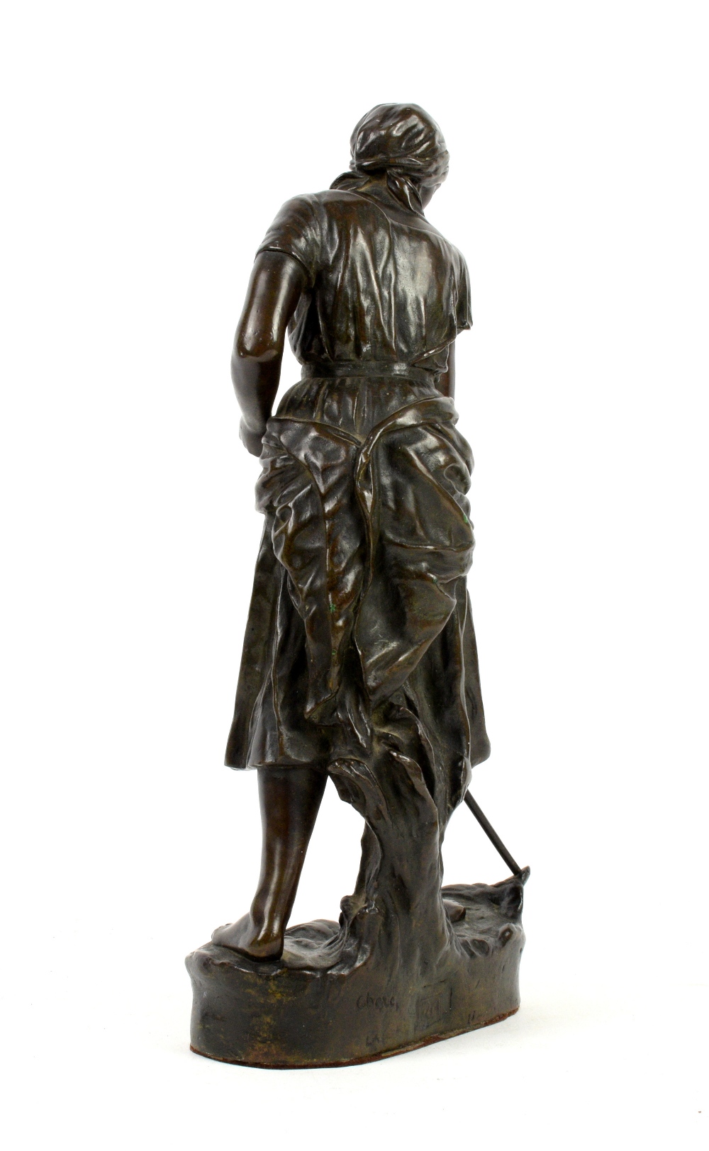Cheze 19th century French bronze figure of a women working the land various foundry marks to base - Image 4 of 7