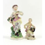 19th century Dresden figure , of young women holding a basket of grapes, 24cm, another of a young