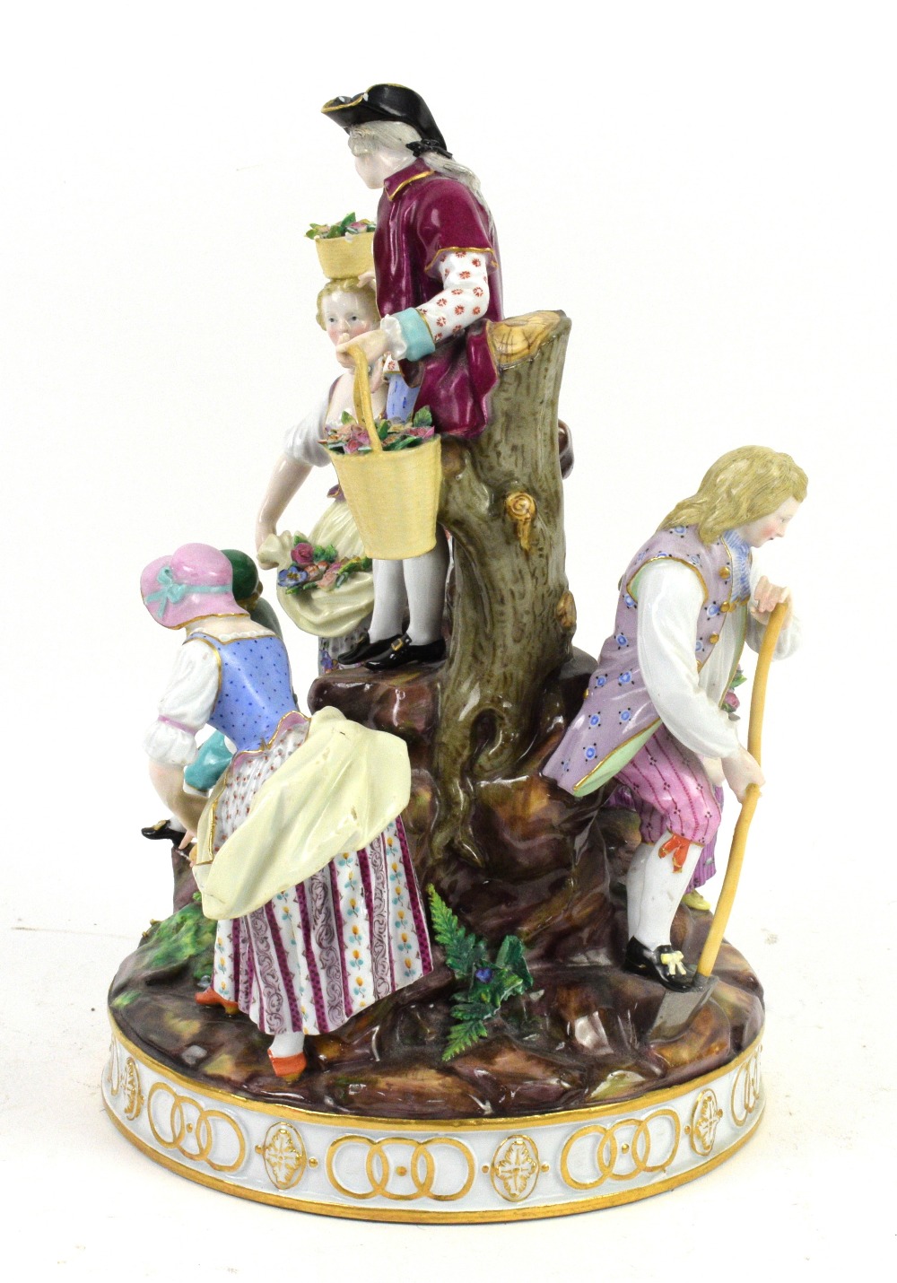 Meissen porcelain figural group of man, women and child digging and gathering flowers on a rocky - Image 4 of 6