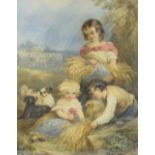 John Hoppner study of three infants and two dogs, signed watercolour 50cm x 40cm .