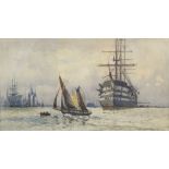 Charles Edward Dixon (1872-1934) H M Flag ship The Duke of Wellington watercolour, signed Charley