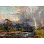 Ernest Llewellyn Hampshire (British, 1882-1944), stream running through a landscape with rainbow