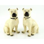 A pair of 19th century Staffordshire models of pugs, 27 cm high.