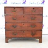 Oak military chest of two short over three long drawers on bracket feet, 89cm x 91cm..