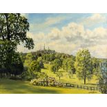 Julian Barrow, Harrow School in landscape, oil on canvas, signed to lower right, 47cm x 63cm..