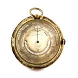 19th century gilt brass pocket barometer, the dial with curved thermometer,signed 'J Hicks Maker