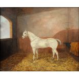 Albert Clark & Son, 19th century, dappled grey horse in a stable, signed and dated 1896, oil on