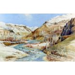 Sumbat Kiureghian (Iranian, 1913-1999). Mountain and stream landscape, watercolour on paper,