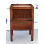 19th century mahogany tray top tambour fronted commode 77cm x 50cm .