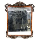 19th century rosewood wall mirror, 80cm x 68cm .