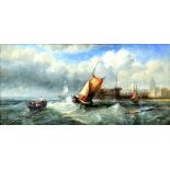 19th century style style seascape unsigned oil on board, 2ocm x 39cm .