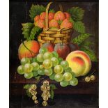 Still life of fruit, unsigned, oil on board, 28cm x 24cm .