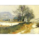 D J Curtis, landscape, signed and dated 93, oil on canvas 29cm x 38cm .