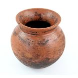 Brown glazed terracotta round bottomed spice vase 18cm .