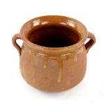 Brown part glazed terracotta spice pot with twin handles 12cm Provenance: Part of 35 lot