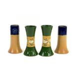 Pair of Royal Doulton spill vases with blue rims (15cm) and two similar pairs. Provenance part of