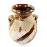 Brown part glazed terracotta olive oil vase with twin handles 36cm Provenance: Part of 35 lot