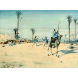 Augustus Osborne Lamplough (1877-1930) watercolour of an Arab on a camel with two men fighting