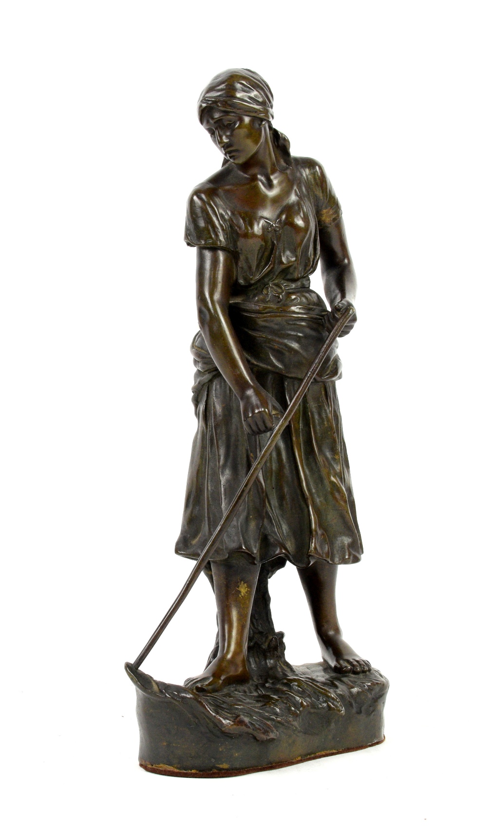 Cheze 19th century French bronze figure of a women working the land various foundry marks to base