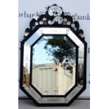 19th century Venetian cushion shaped mirror 120cm x 177cm .