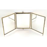 French Aesthetic Movement, late 19th century, brass triptych dressing table mirror, by JB Brevete,