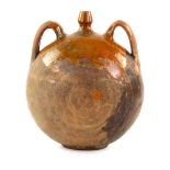 Brown part glazed terracotta olive oil bottle vase with twin handles 25cm Provenance: Part of 35 lot