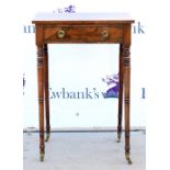 19th century rosewood side table, with a single drawer on turned legs , 73cm x 50cm . Structurally