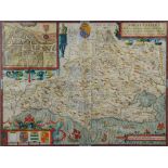 John Speede 17th century map Dorsetshire dated 1662, 38cm x 50cm .