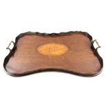 Early 20th century mahogany and inlaid tea tray 60cm x 38cm.