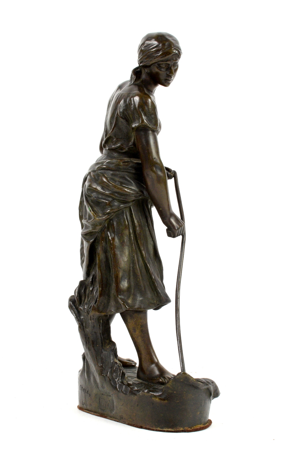 Cheze 19th century French bronze figure of a women working the land various foundry marks to base - Image 6 of 7