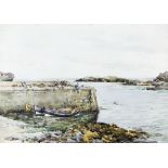 Jackson Simpson, British, 20th century, 'Catterline' Scottish seaside scene, signed, watercolour,