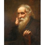 19th century portrait of an old man with walking cane unsigned oil on canvas, 60cm x 50cm .