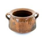Brown glazed terracotta spice pot with twin handles, 13cm Provenance: Part of 35 lot collection of