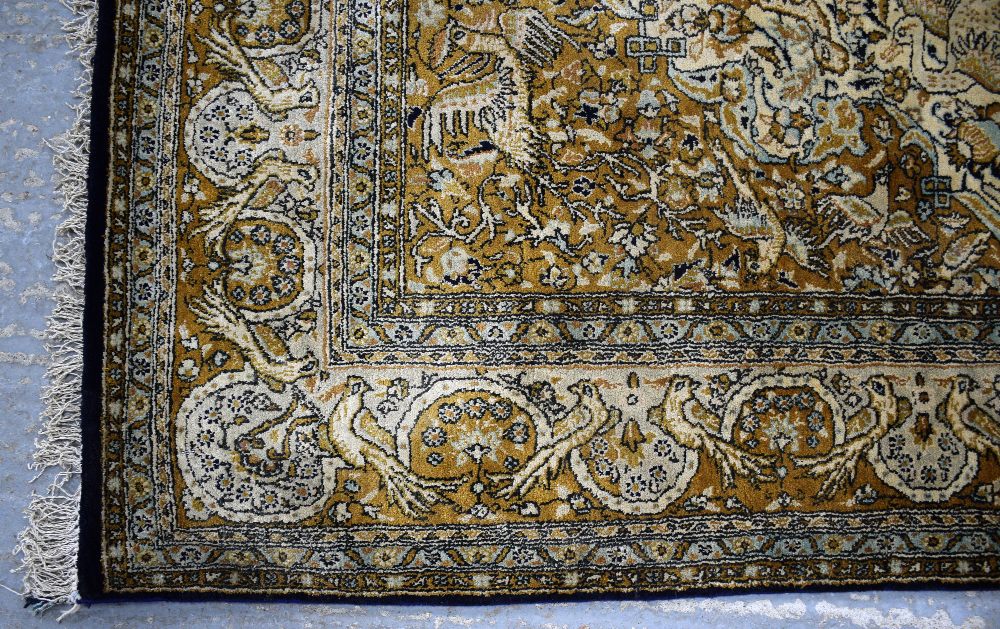 Persian blue ground silk rug , with a main blue border, the centre with repeating foliate forms - Image 3 of 4
