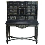 18th century and later Italian (Genoese) ebonised and ivory inlaid cabinet on 19th century stand,