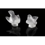 Two Lalique frosted glass swallows, each etched 'Lalique R France' to base and 8.5cm high, one