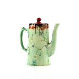 Clarice Cliff Delecia cherry blossom coffee pot, rust and brown drip cover and rim, hand painted