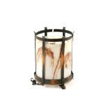 Art Deco ceiling light with copper finish and white glass shade with rust coloured streaks, 22 cm