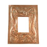 Newlyn style copper frame hand hammered depiction of a sea creature, easel support, unmarked, 30 x
