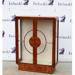 Art Deco walnut and glazed display cabinet on plinth base, 118 x 87 x 30cm..