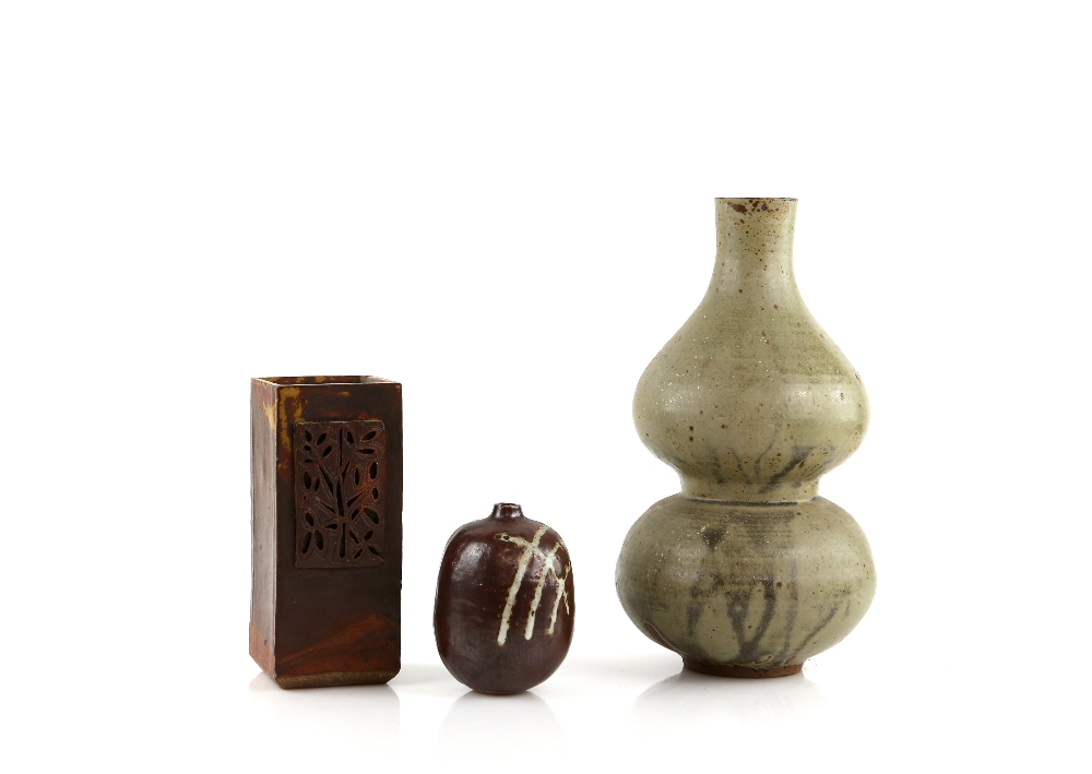 Mary Wondrausch double gourd vase, impressed mark to base, 31cm high, together with a slab built pot