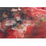 Mary Wondrausch, Rose II, large scale wild rose in reds, with monogram and signed on reverse, 49 x
