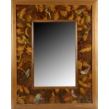 20th century marquetry inlaid wall mirror decorated with birds and leaves 80cm x 65cm Provenance: