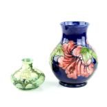 Moorcroft a large Hibiscus pattern vase, 1990's, height 24 cm and a squat vase with design of