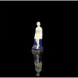 Royal Worcester blanc de chine nude figure, on blue pillar with gilt highlights Rd number 664096,